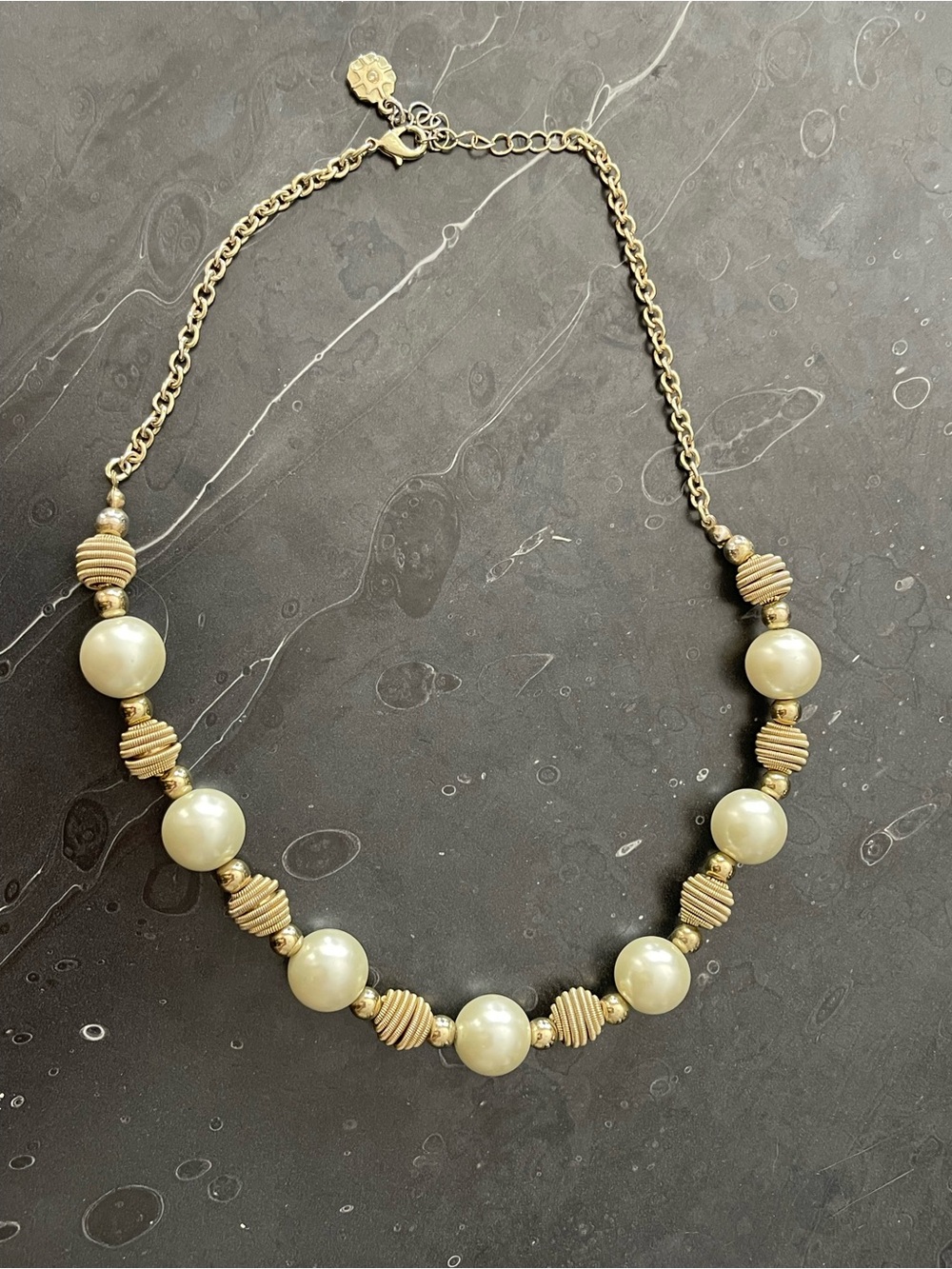 Monet vintage Gold-Tone and Cream Faux Pearl Necklace
